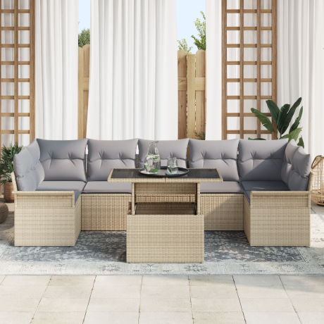 vidaXL 8-delige ligbedset met kussens in beige poly rattan afbeelding3 - 1