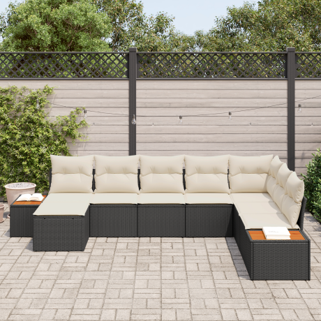 vidaXL 8-delige ligbedset met kussens zwart poly rattan acacia afbeelding3 - 1