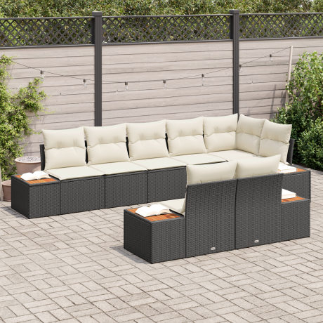 vidaXL 8-delige ligbedset met kussens zwart poly rattan acacia afbeelding3 - 1