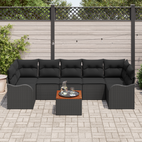 vidaXL 8-delige ligbedset met kussens zwart poly rattan acacia afbeelding3 - 1