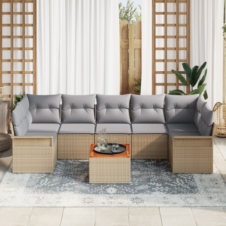 vidaXL 8-delige lounge set met kussens Beige Poly Rattan Acacia afbeelding3 - 1