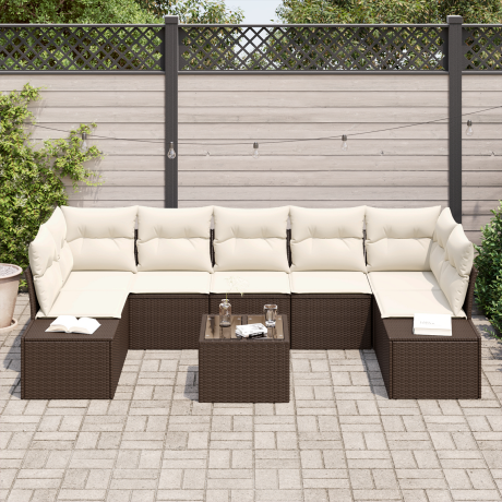 vidaXL 8-delige lounge set met kussens bruin poly rattan afbeelding3 - 1