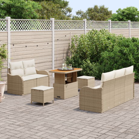 vidaXL 8-delige Tuin Sofa Set met Kussens Beige Poly Rattan Acacia afbeelding3 - 1