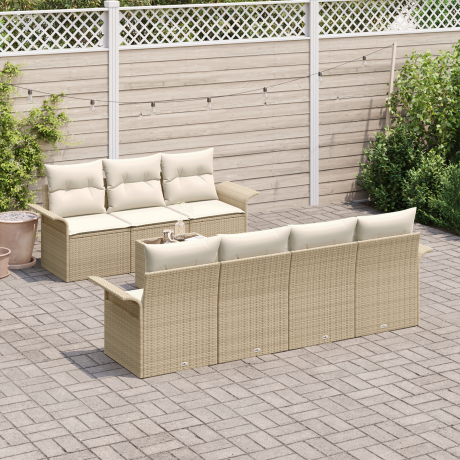 vidaXL 8-delige Tuinbank Set met Kussens Beige Poly Rattan afbeelding3 - 1