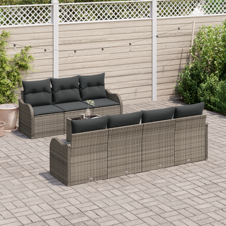 vidaXL Tuin Sofa Set met kussen 8 pcs Grijs Poly Riet en Staal en Glas afbeelding3 - 1