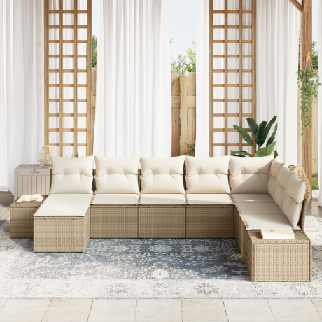vidaXL Tuin Sofa Set met kussen 8 pcs Beige en Crème poly rattan afbeelding3 - 1
