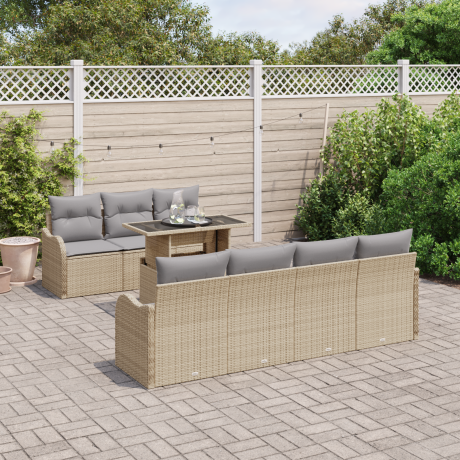 vidaXL Tuin Sofa Set met kussen met opslag 8 pcs Beige Poly Rattan afbeelding3 - 1