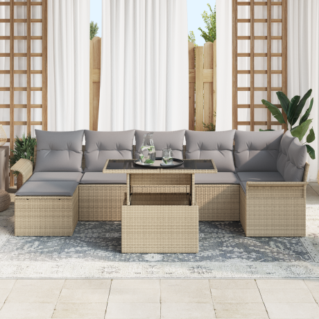 vidaXL Tuin Sofa Set met kussen 8 pcs Beige Poly riet afbeelding3 - 1