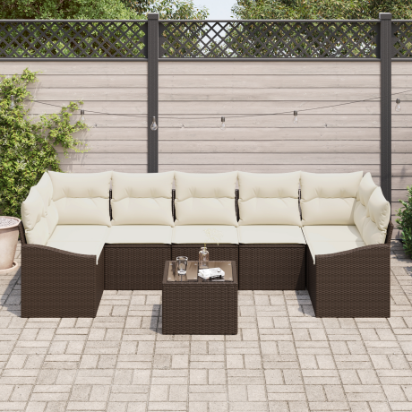 vidaXL Bankstel met kussen Bruin en Crème 55 x 55 x 37 cm poly rattan afbeelding3 - 1
