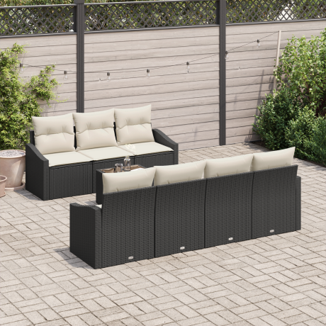 vidaXL Bankstel met kussen met kussen 8 pcs Zwart en Crème poly rattan afbeelding3 - 1