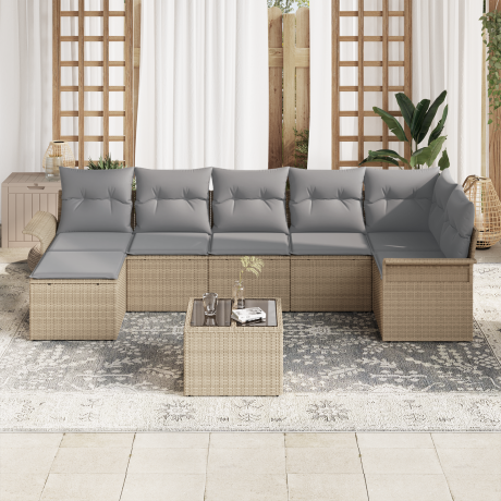 vidaXL Tuin Sofa Set met kussen 8 pcs Beige Poly riet afbeelding3 - 1