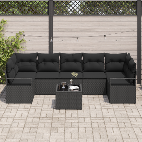 vidaXL Tuin Sofa Set met kussen 8 pcs Zwart Poly rattan, staal en glas afbeelding3 - 1
