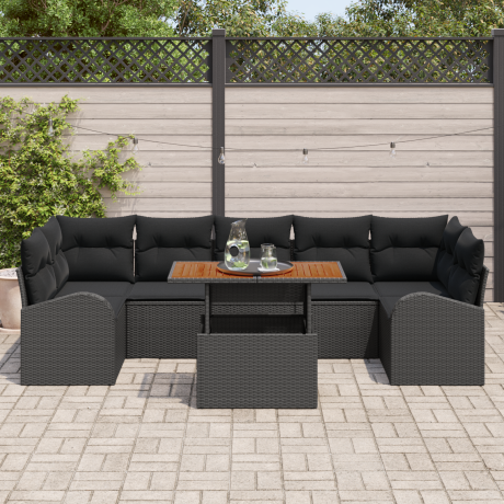 vidaXL 8-delige Tuinsalonset met Kussens Zwart Poly Riet afbeelding3 - 1