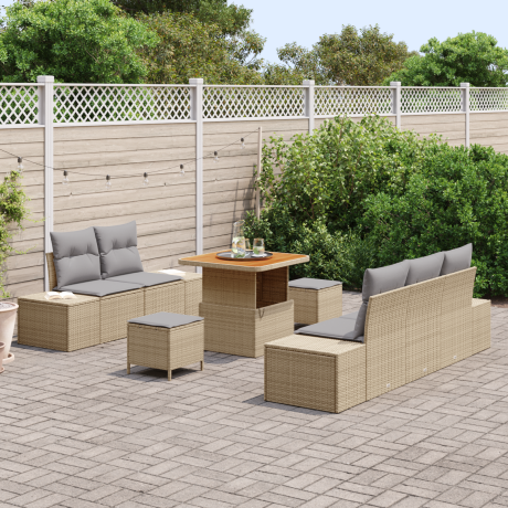 vidaXL 8-delige tuinset met kussens beige poly rattan acacia afbeelding3 - 1