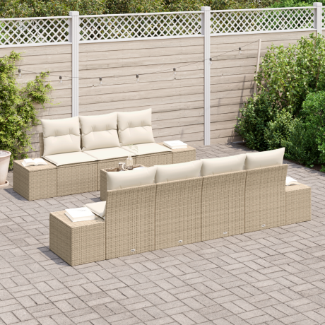 vidaXL 8-delige Tuinset met Kussens Beige Poly Rattan afbeelding3 - 1