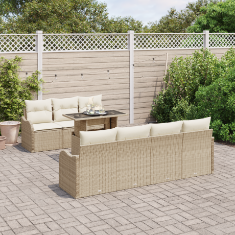 vidaXL 8-delige tuinset met kussens - Beige Poly Rattan afbeelding3 - 1