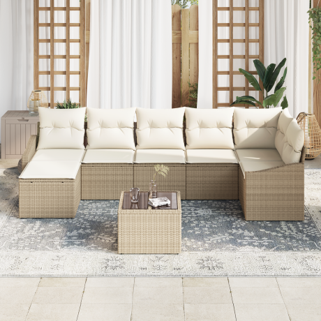 vidaXL Tuin Sofa Set met kussen 8 pcs Beige en Crème poly rattan afbeelding3 - 1
