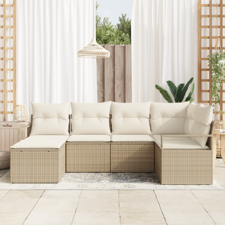 vidaXL Bankstel met kussen met opslag 8 pcs Beige en Crème poly rattan afbeelding3 - 1