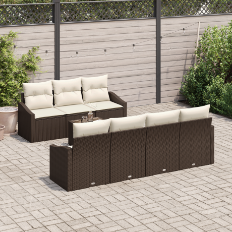 vidaXL Bankstel met kussen met kussen 8 pcs Bruin en Crème poly rattan afbeelding3 - 1