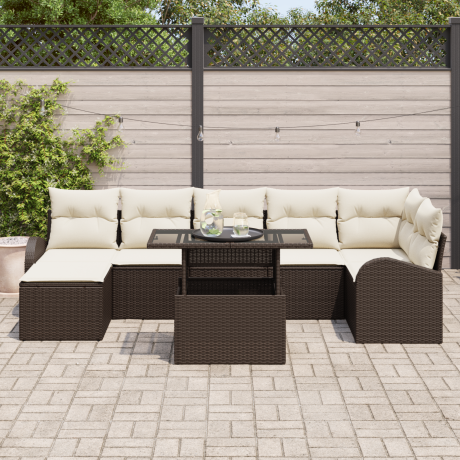 vidaXL 8-delige Tuinset met Kussens Bruin Poly Rattan afbeelding3 - 1