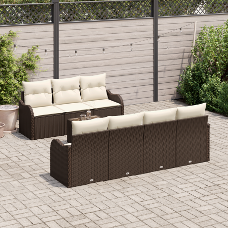vidaXL Tuin Sofa Set 8 pcs Bruin en Crème Poly Riet en Staal en Glas afbeelding3 - 1