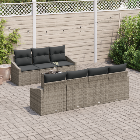 vidaXL Bankstel met kussen met kussen 8 pcs Grijs poly rattan afbeelding3 - 1