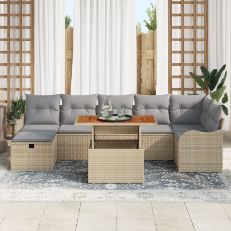 vidaXL 8-delige tuinset met kussens in beige poly rattan afbeelding3 - 1