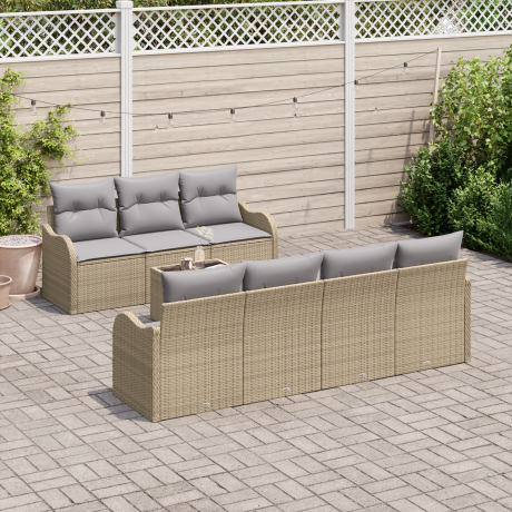 vidaXL Tuin Sofa Set 8 pcs Beige en Grijs Poly Riet en Staal en Glas afbeelding3 - 1