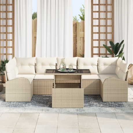 vidaXL Tuin Sofa Set met kussen met opslag 8 pcs Beige Poly Rattan afbeelding3 - 1