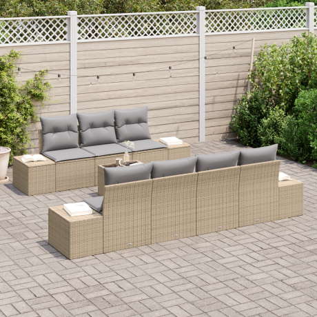 vidaXL 8-delige tuinset met kussens in beige poly rattan afbeelding3 - 1