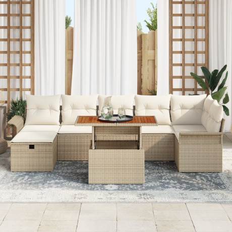 vidaXL 8-delige tuinset met kussens in beige poly rattan afbeelding3 - 1