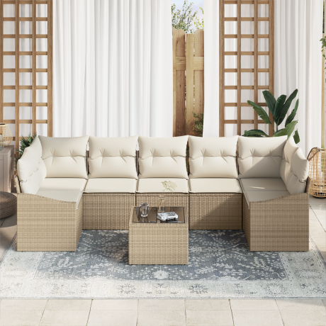 vidaXL Bankstel met kussen Beige en Crème 55 x 55 x 37 cm poly rattan afbeelding3 - 1