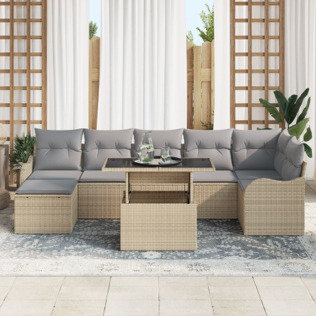 vidaXL Tuin Sofa Set met kussen 8 pcs Beige Poly riet afbeelding3 - 1