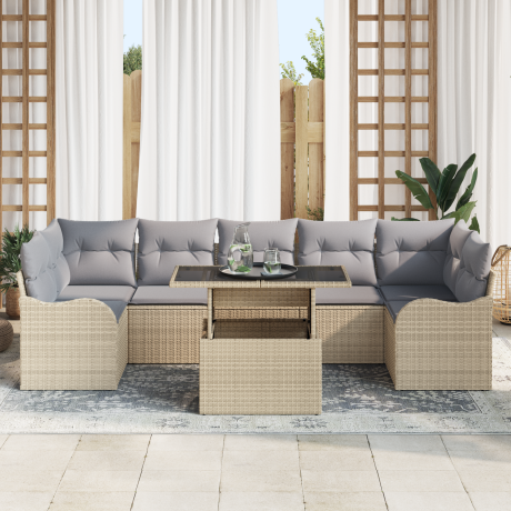 vidaXL Tuin Sofa Set met kussen met opslag 8 pcs Beige Poly Rattan afbeelding3 - 1