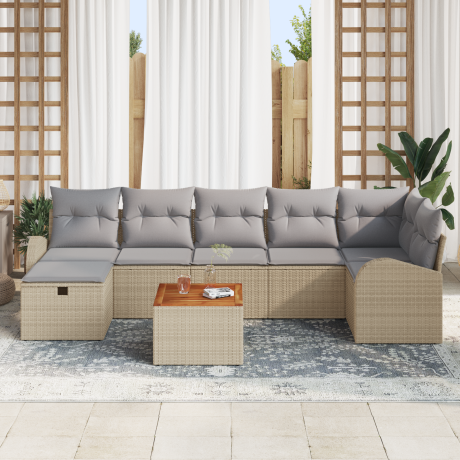 vidaXL 8-delige tuinset met kussens in Beige Poly Rattan afbeelding3 - 1