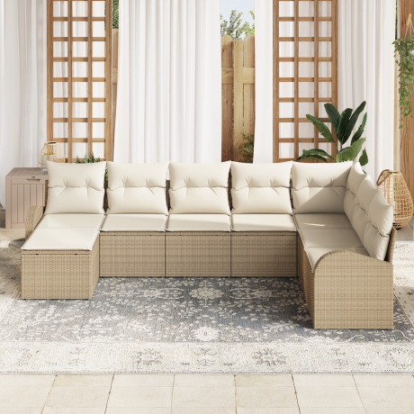 vidaXL Bankstel met kussen met opslag 8 pcs Beige en Wit poly rattan afbeelding3 - 1