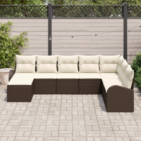 vidaXL Bankstel met kussen met opslag 8 pcs Bruin en wit poly rattan afbeelding3 - 1