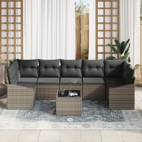 vidaXL Bankstel met kussen Grijs 55 x 55 x 37 cm poly rattan afbeelding3 - 1