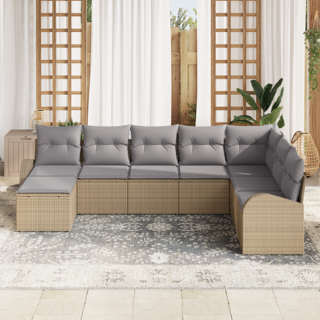 vidaXL 8-delige tuinset met kussens in het beige poly rattan afbeelding3 - 1