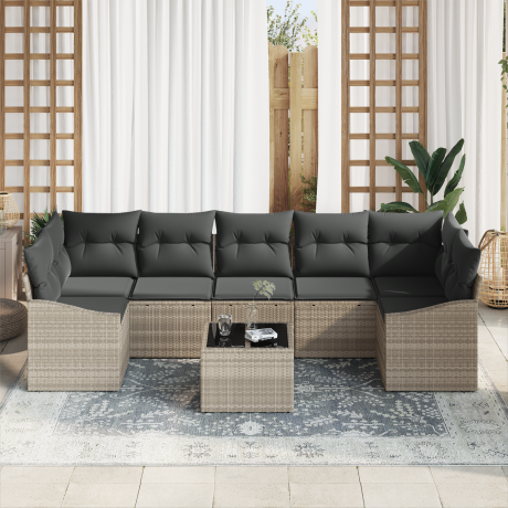 vidaXL Bankstel met kussen Lichtgrijs 55 x 55 x 37 cm poly rattan afbeelding3 - 1