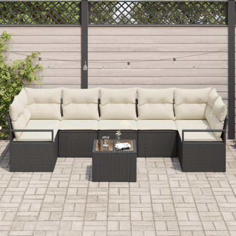 vidaXL Bankstel 8 pcs Zwart en Crème poly rattan afbeelding3 - 1