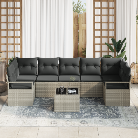 vidaXL Bankstel 8 pcs Licht Grijs en Donker Grijs poly rattan afbeelding3 - 1