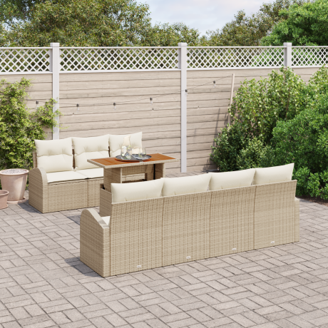 vidaXL 8-delige Tuinset met kussens poly rattan acaciahout beige afbeelding3 - 1