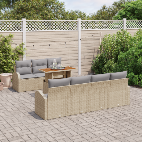 vidaXL 8-delige Tuinset met kussens poly rattan acaciahout beige afbeelding3 - 1