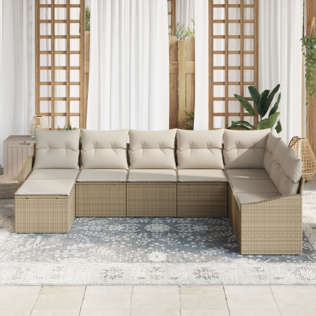 vidaXL Tuin Sofa Set met kussen 8 pcs Beige en Crème poly rattan afbeelding3 - 1