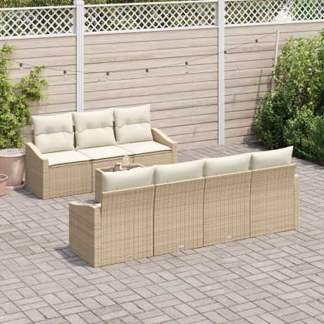 vidaXL Bankstel met kussen met opslag 8 pcs Beige en Crème poly rattan afbeelding3 - 1