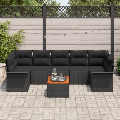 vidaXL 8-delige tuinset met kussens zwart poly rattan acacia afbeelding3 - 1