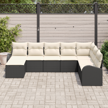 vidaXL Bankstel met kussen met opslag 8 pcs Zwart en Wit poly rattan afbeelding3 - 1