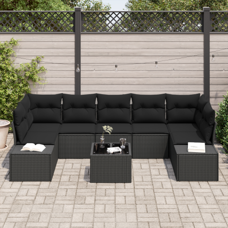vidaXL 8-delige tuinset met kussens zwart poly rattan afbeelding3 - 1
