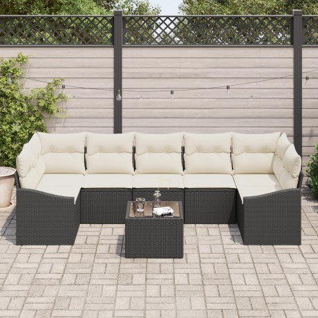 vidaXL Bankstel met kussen Zwart en Crème 55 x 55 x 37 cm poly rattan afbeelding3 - 1